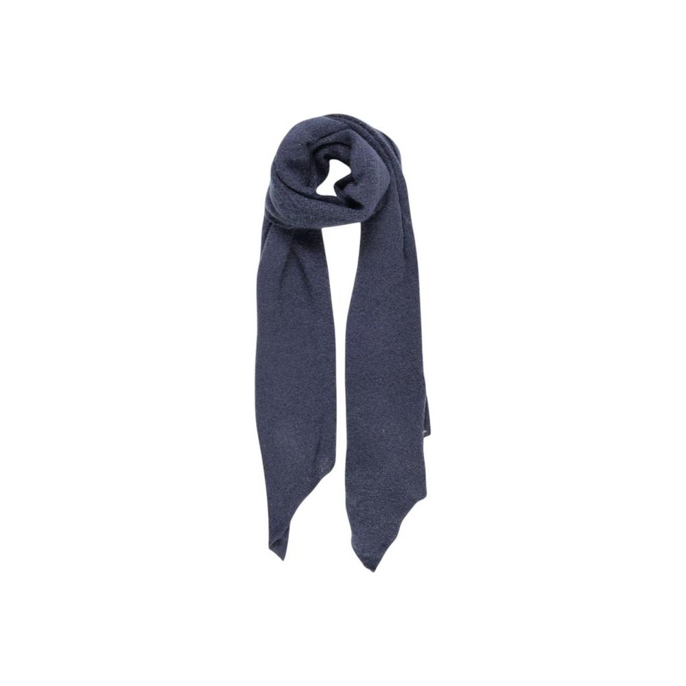 Blue recycled polyester scarf with metallic fibers, sustainable, elegant accessory for any season, soft and lightweight texture.