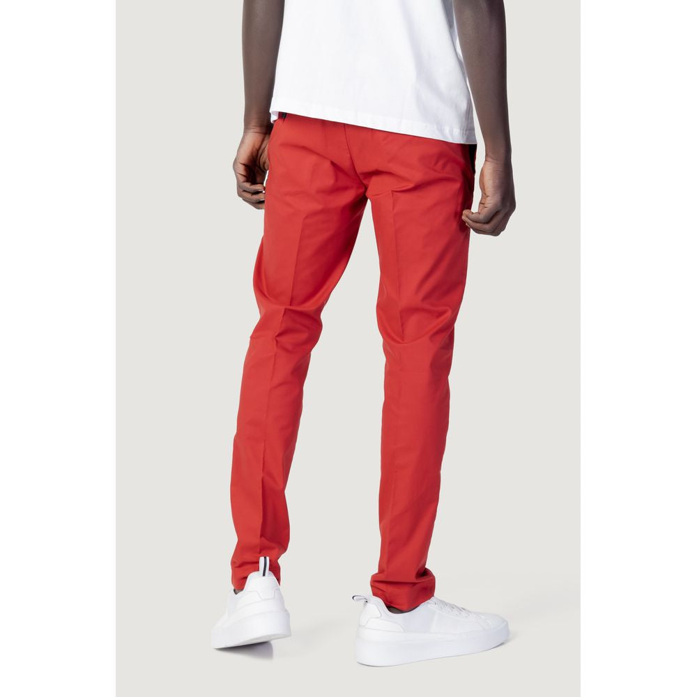 Antony Morato red slim fit cotton jeans showcasing stylish contemporary design for men, side view with white sneakers