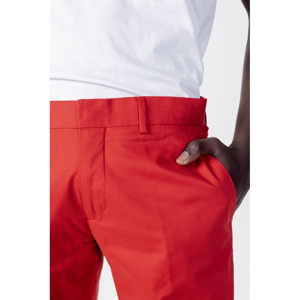 Close-up of Antony Morato Bonnies Slim Fit red cotton trousers showcasing modern style and slim fit for men.