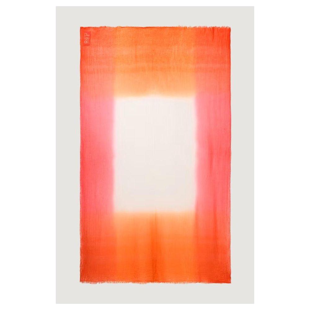Desigual orange polyester scarf with gradient design, rectangular shape, ideal for versatile styling in cooler seasons.