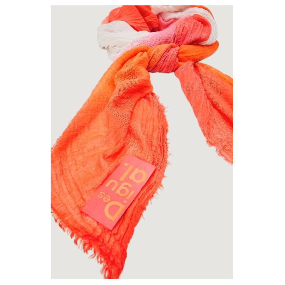 Desigual orange polyester scarf, FOU DEGRADE RECTANGLE, featuring vibrant hues, versatile styling options, and soft lightweight fabric.