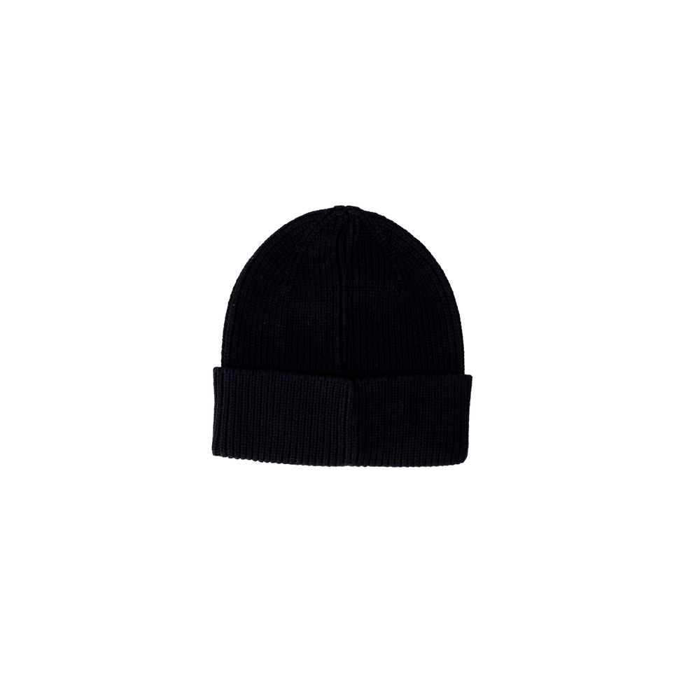 Calvin Klein Jeans black cotton beanie for women with embroidered logo, ribbed design, comfortable winter accessory.