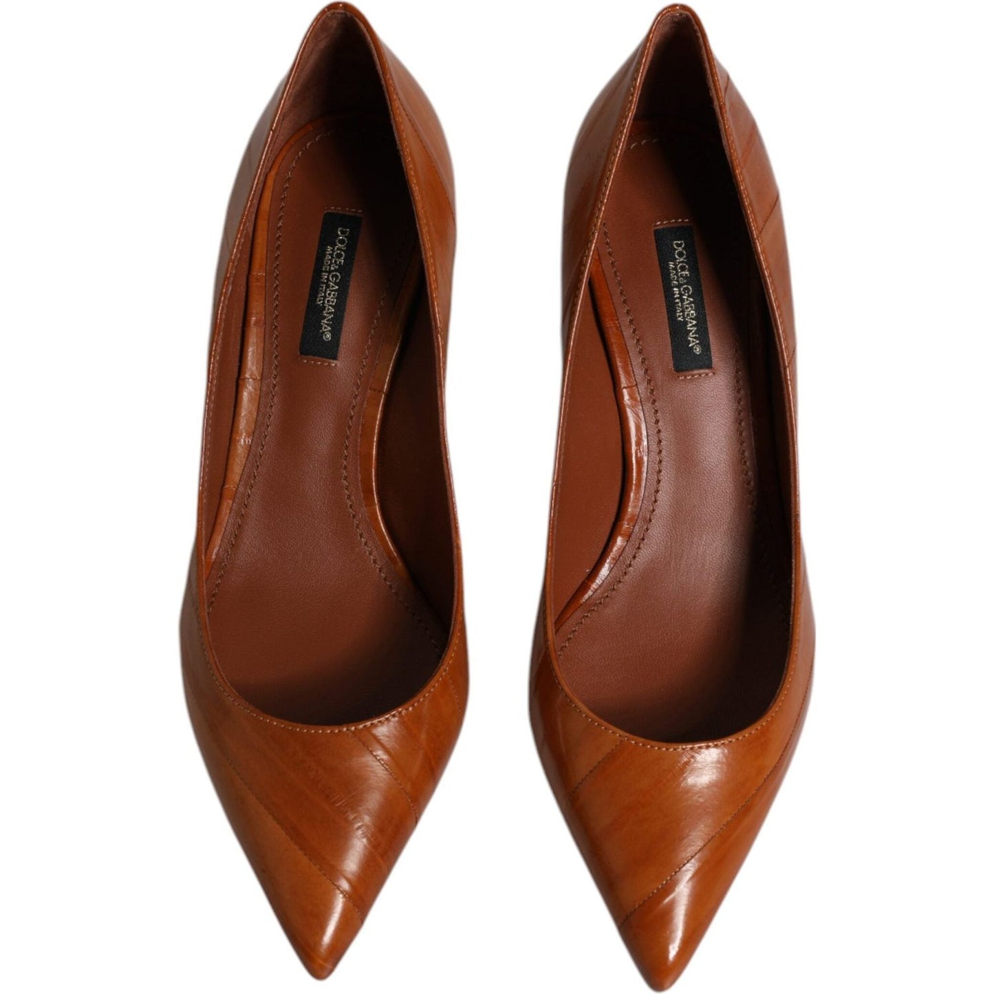 Dolce & Gabbana brown eel leather kitten heels pumps, Made in Italy, showcasing luxury craftsmanship and comfort.