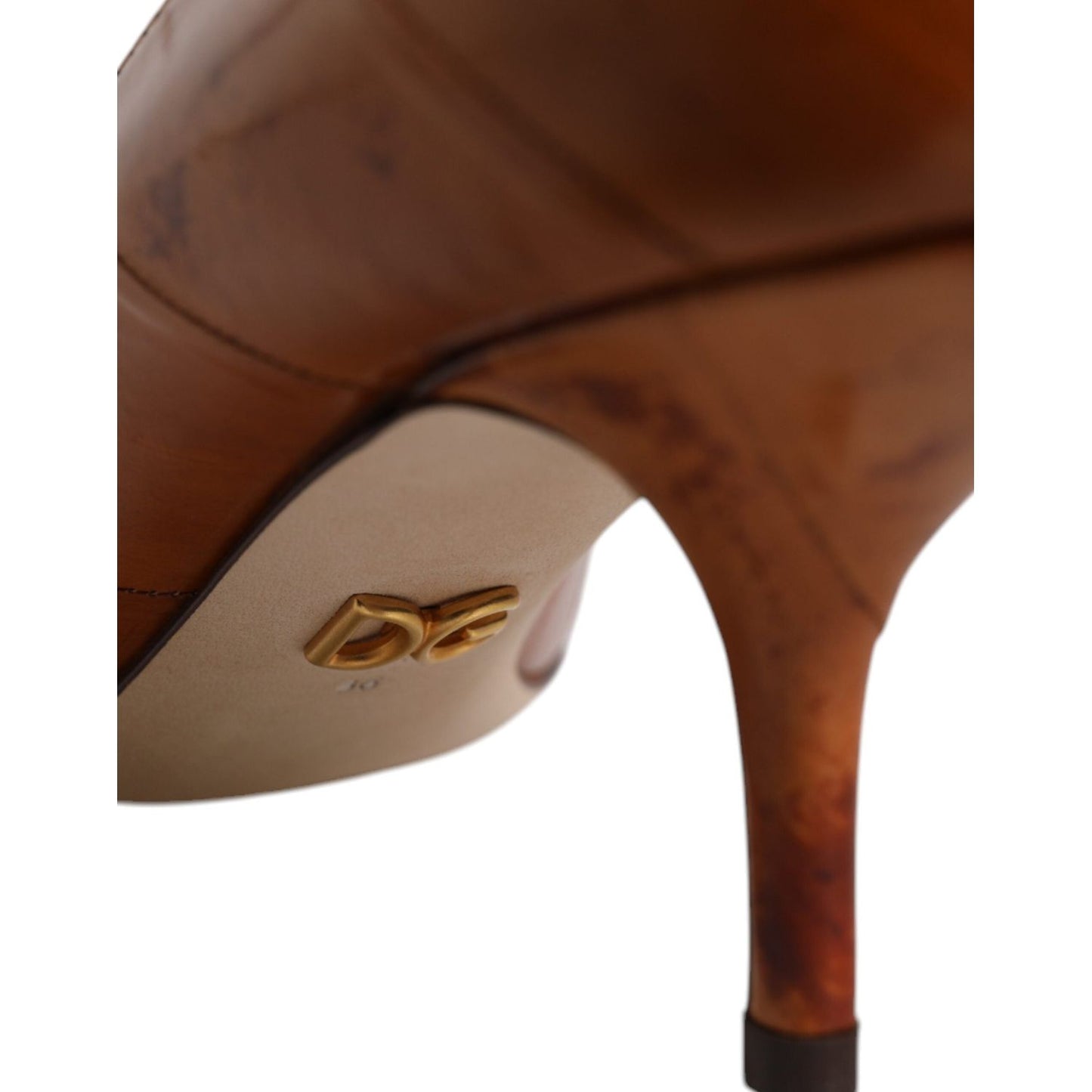 Dolce & Gabbana brown leather kitten heel pump with logo detail, made in Italy from quality eel leather.