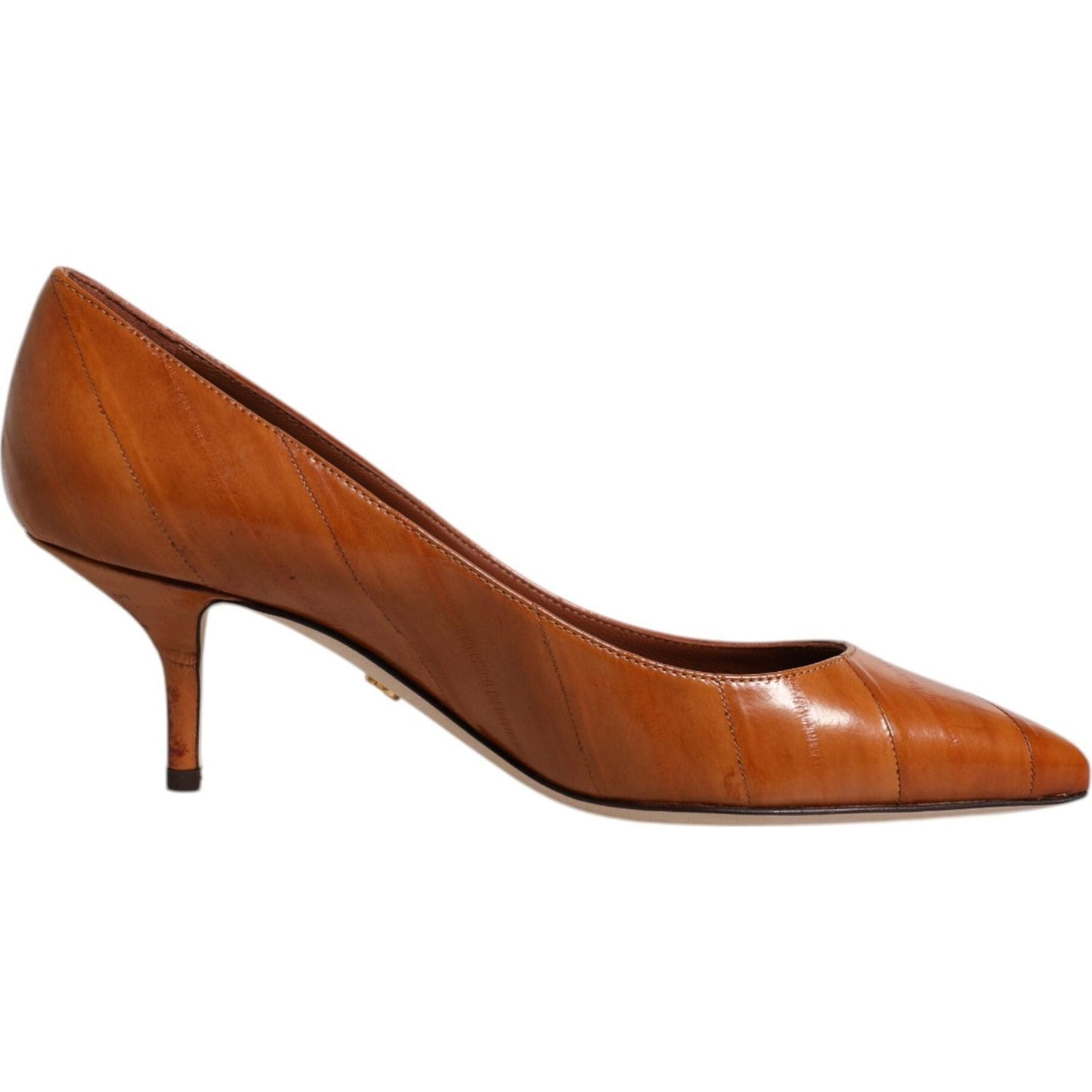 Dolce & Gabbana brown leather kitten heels pumps shoes, made in Italy, high-quality eel leather, luxury and comfort.