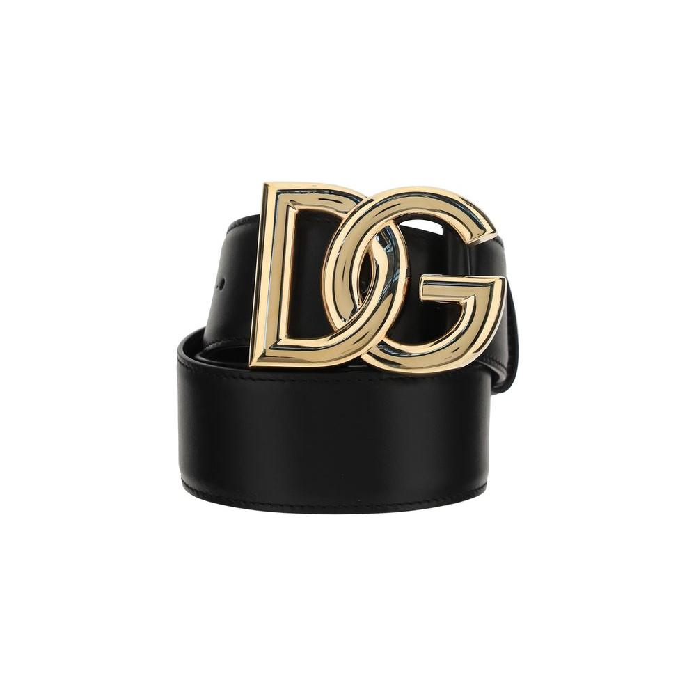Dolce & Gabbana calfskin belt with gold monogram buckle, 4 cm thick, smooth leather.