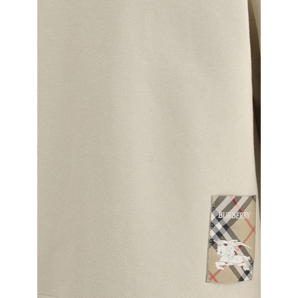 Burberry cotton sweatshirt with Archivio Check pattern logo patch and Equestrian Knight emblem, featuring ribbed neck and cuffs for comfort.