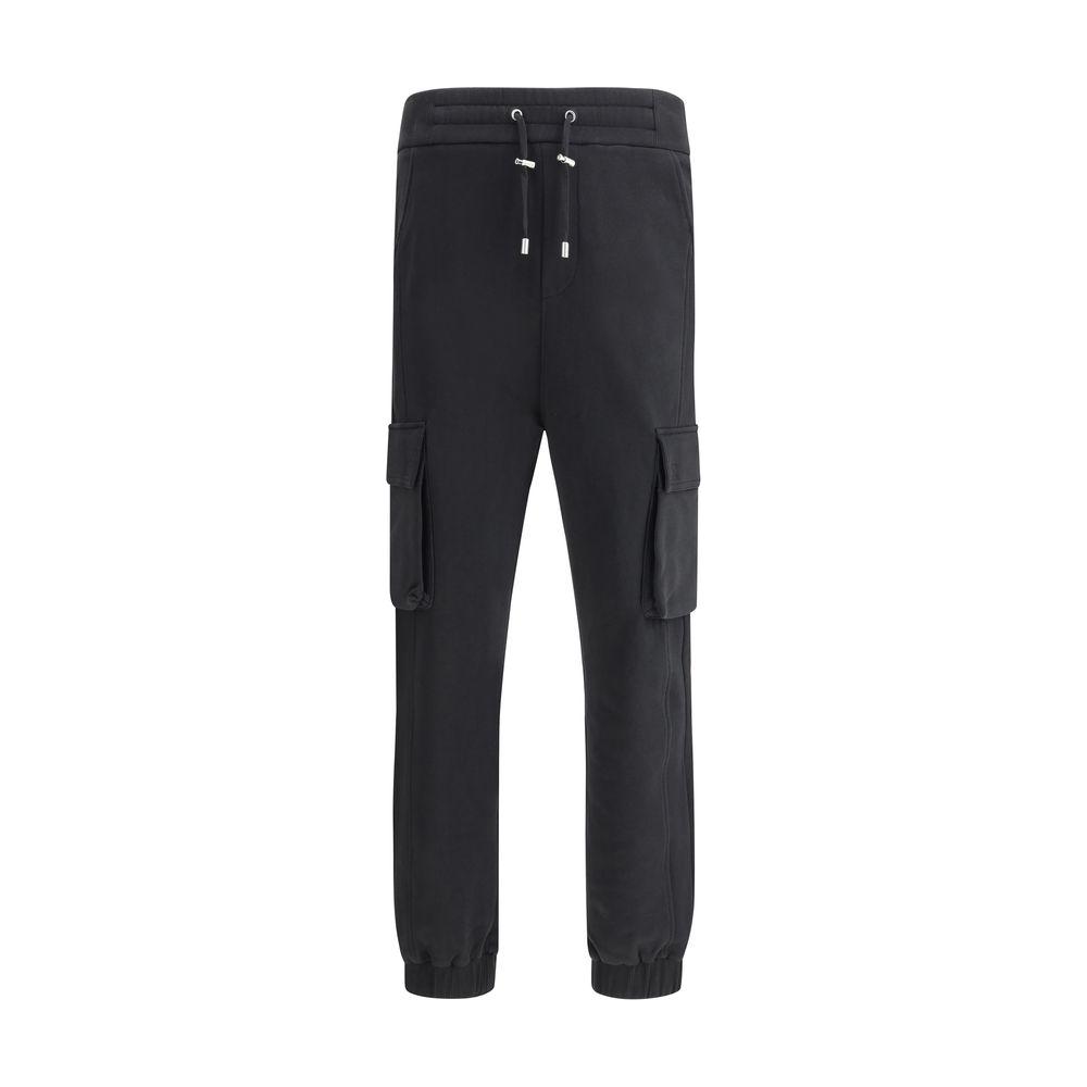 Balmain cotton sweatpants with cargo pockets, elastic waistband, monogram detail, monochrome design, jogger style, regular fit