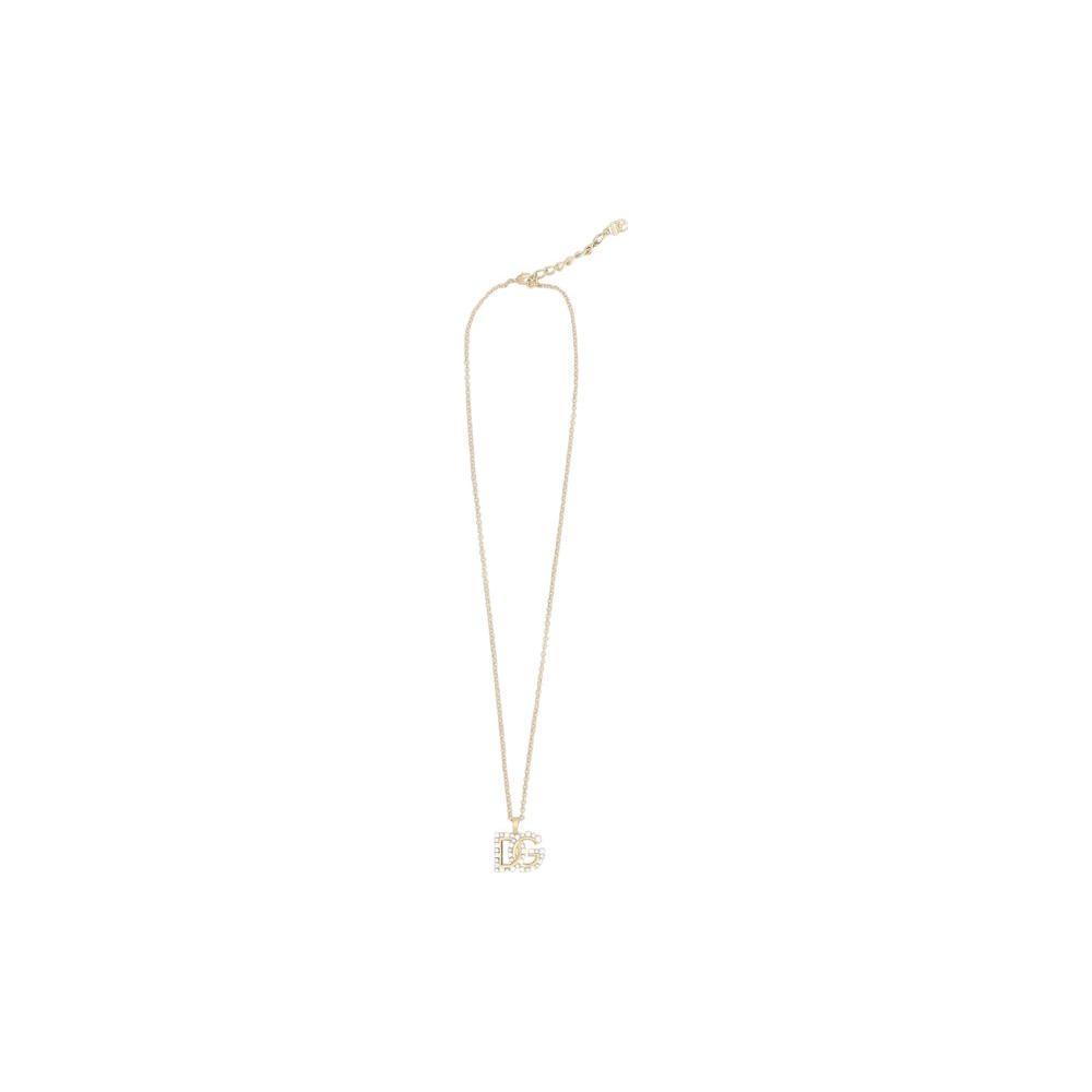 Dolce & Gabbana Rhinestone Logo Necklace with lobster clasp and delicate chain, featuring an iconic rhinestone-embellished pendant.
