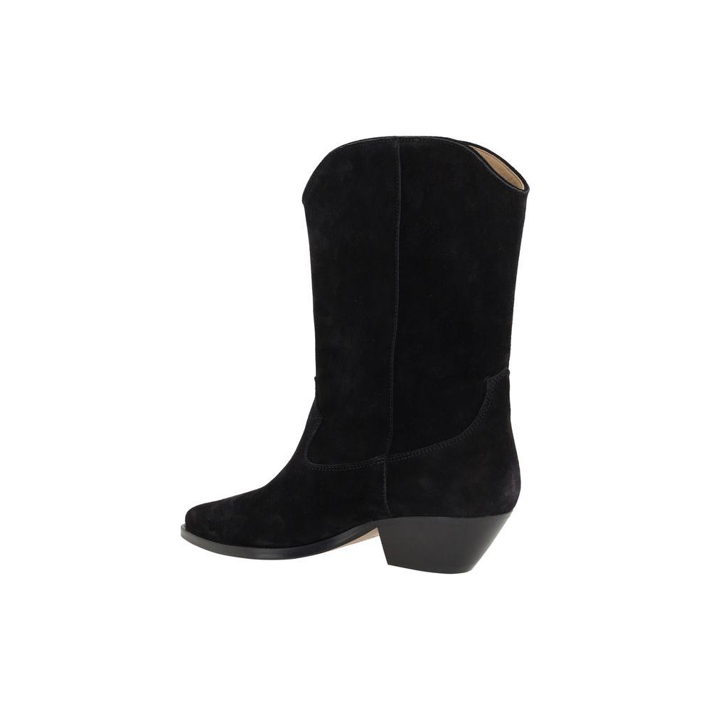 Isabel Marant Duerto suede leather ankle boots, black, featuring Texan style with elongated toe and block heel, mid-calf height.