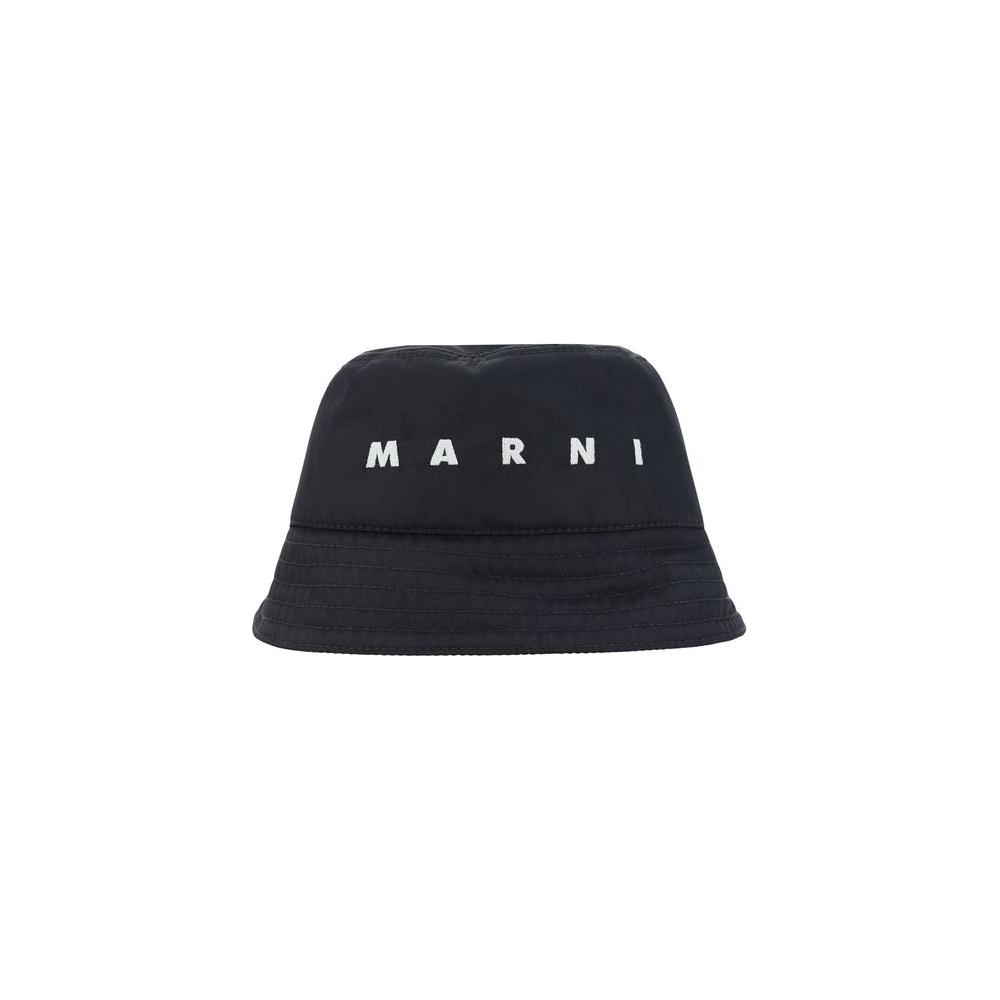 Marni Cotton Bucket Hat with Brand Logo, Monochrome Pattern, Iconic Embroidery on Front