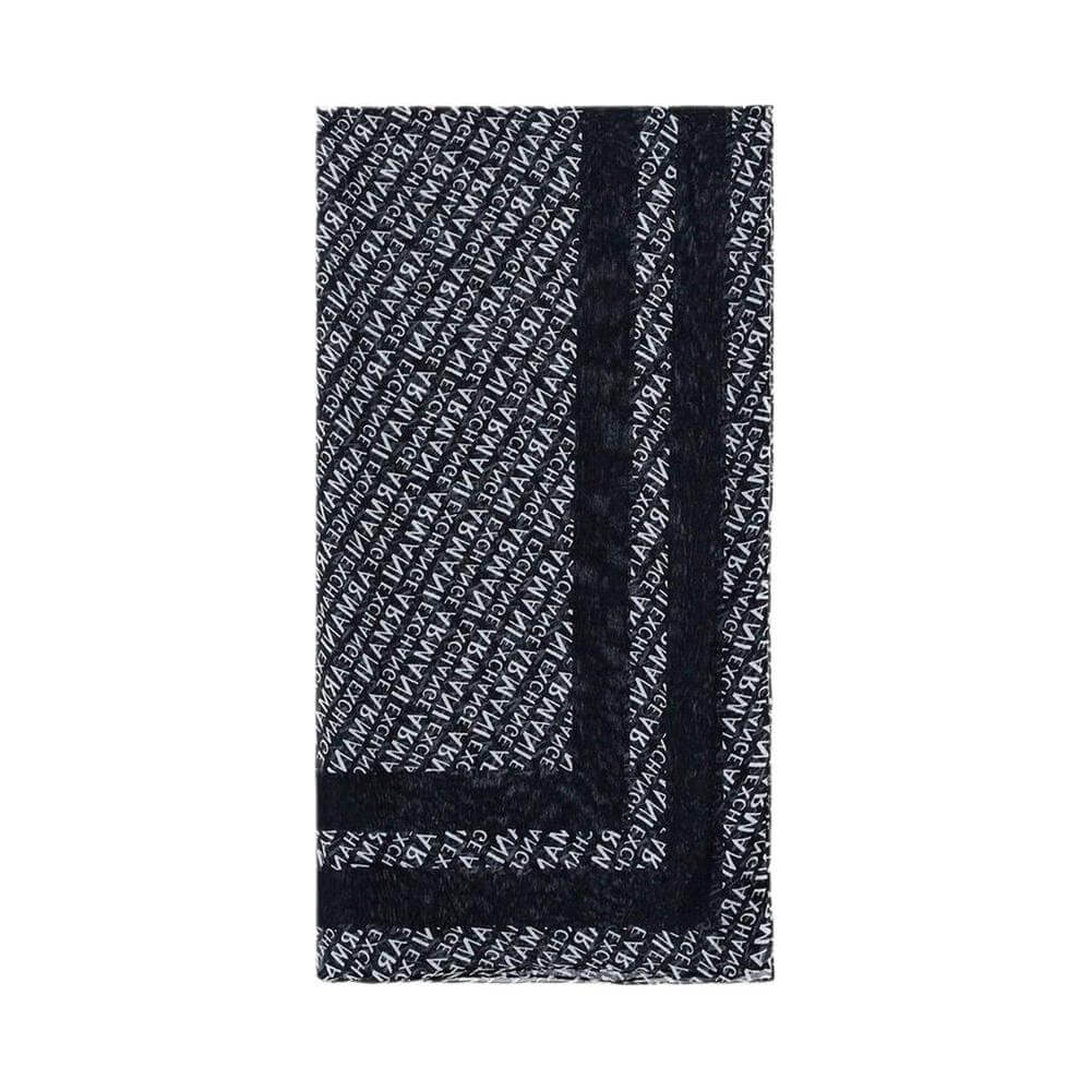 Armani Exchange black modal scarf with logo pattern, elegant and lightweight accessory for women, perfect for any season.