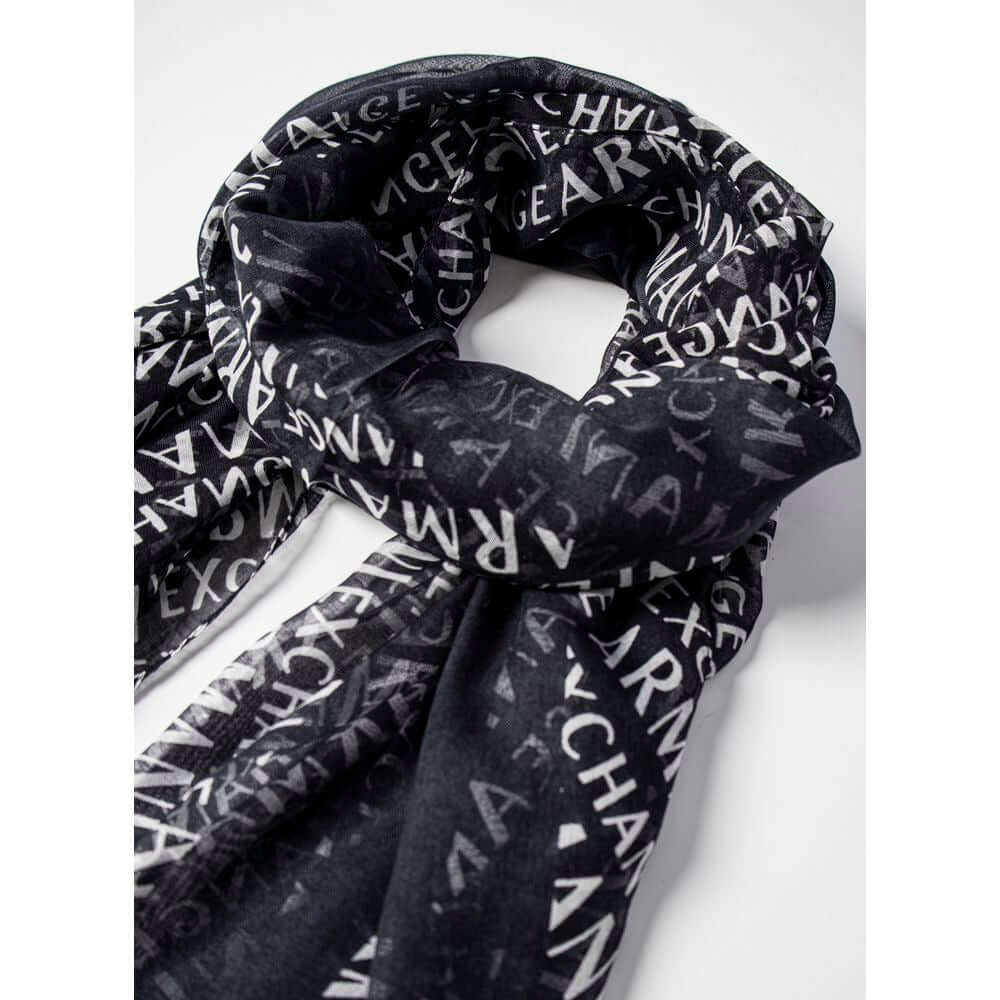 Armani Exchange black modal scarf with print, elegant women's fashion accessory