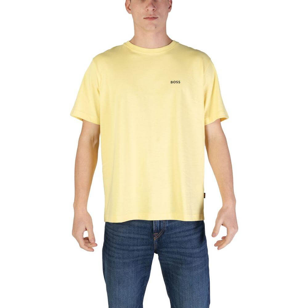 Hugo Boss yellow cotton T-shirt for men, short-sleeved, fall/winter collection, 100% cotton.