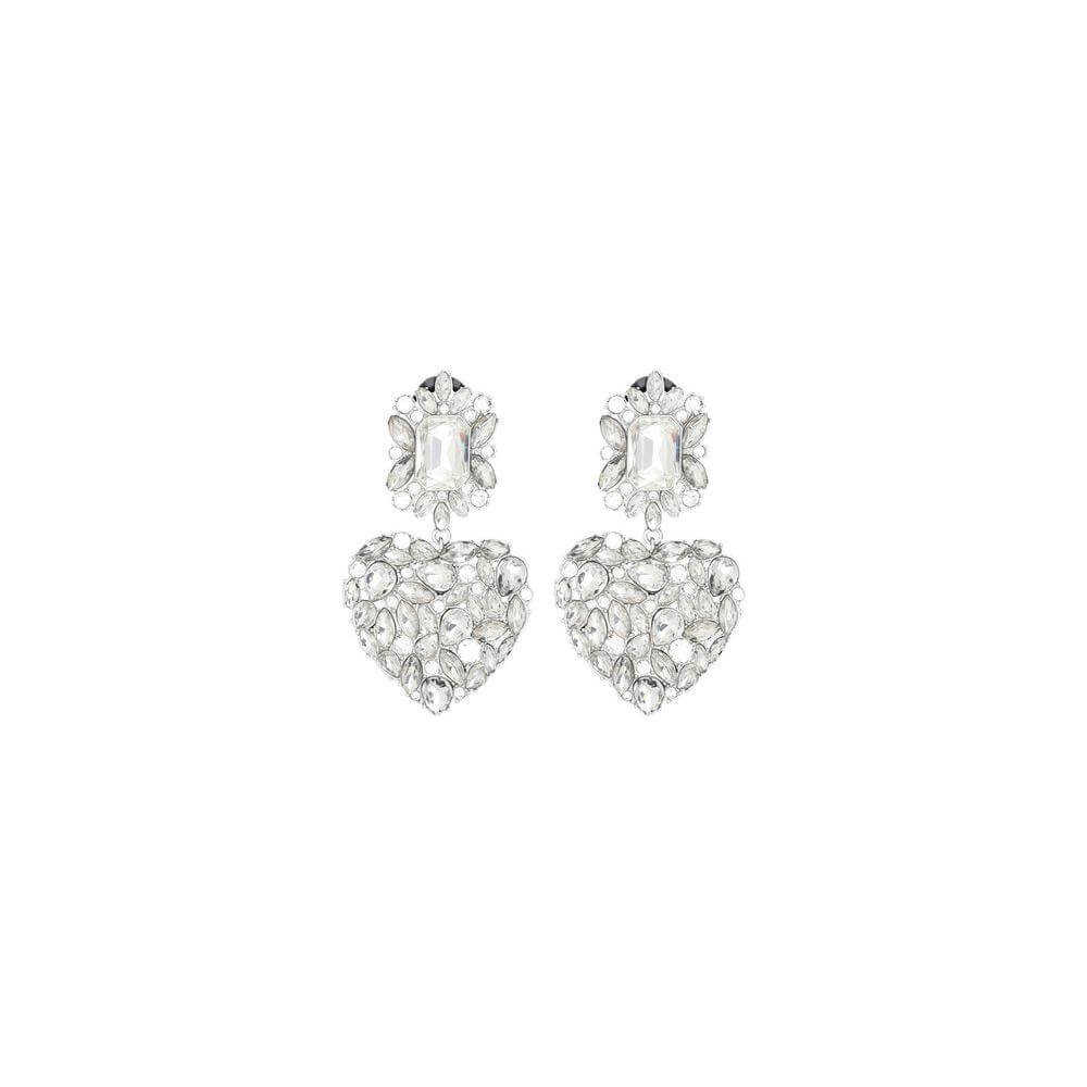 Self-Portrait heart-shaped dangle earrings with shiny beads, elegant and romantic accessory for glamour and sophistication.