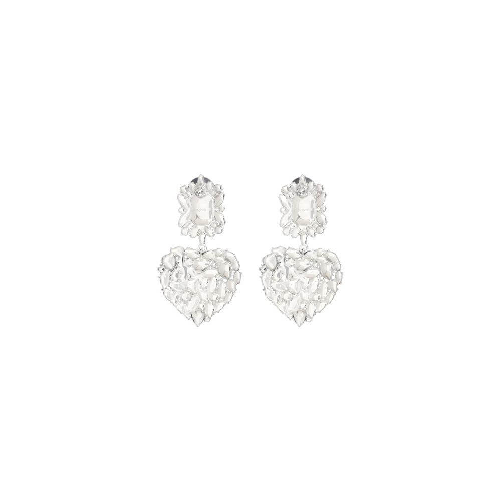 Heart-shaped dangle earrings with shiny bead embellishments by Self-Portrait. Elegant and romantic accessory for added glamour.