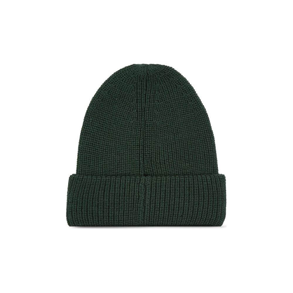 Calvin Klein Jeans green cotton monogram beanie with ribbed design, perfect winter accessory for comfort and style.