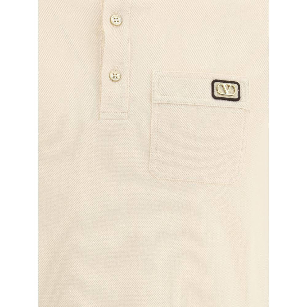 Valentino cotton polo shirt with ribbed collar, button placket, patch pocket, and logo detail