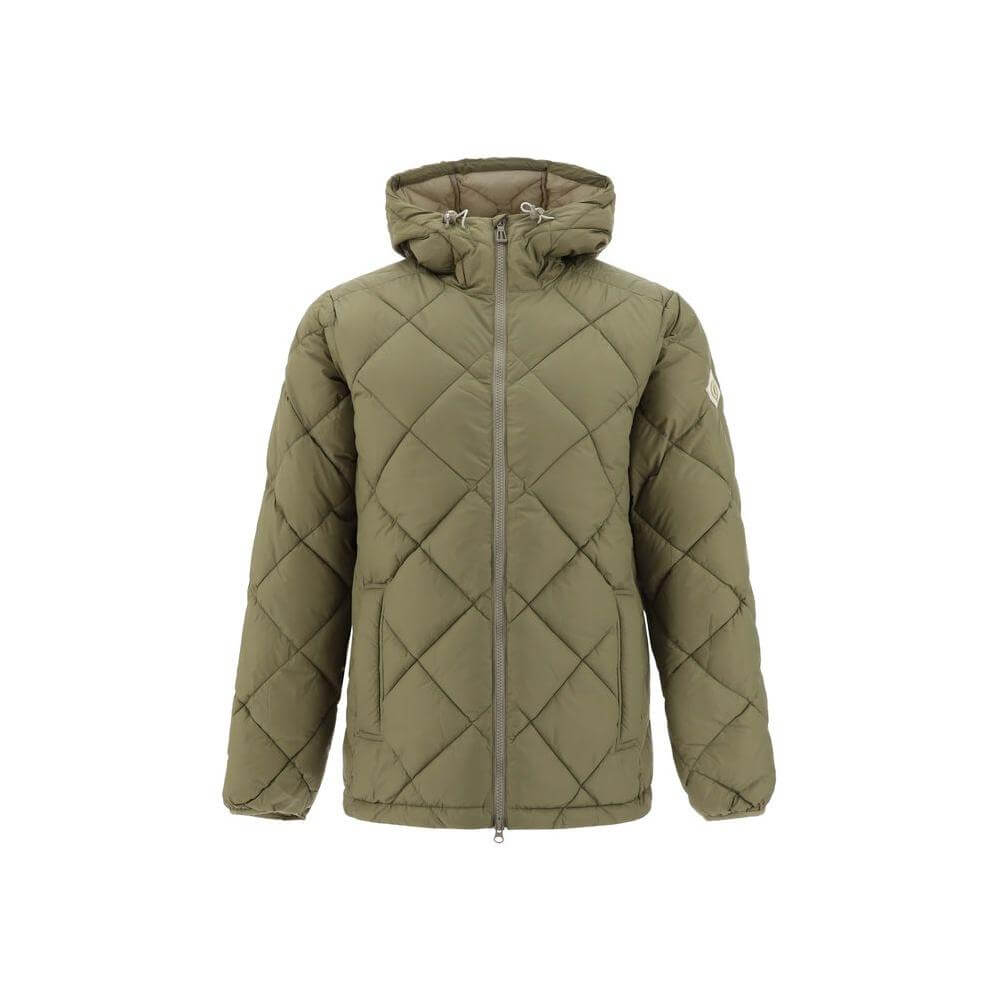 Henri Lloyd Polperro Down Jacket with quilted design, adjustable hood, zipper closure, side pockets, and logo patch on sleeve.