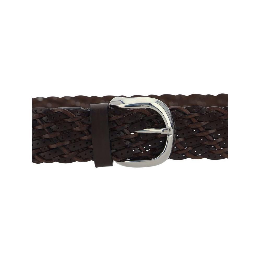 Braided calfskin belt by Brunello Cucinelli with metal buckle, 3.5 cm thickness, stylish accessory.