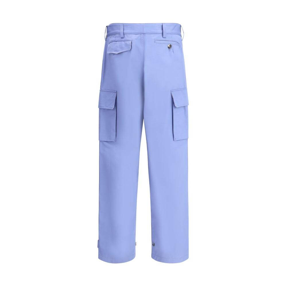 Back view of Marni cotton cargo pants with button closure, side slash pockets, welt pockets, cargo pockets, adjustable hem, monochrome design