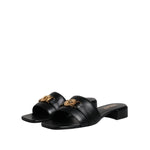 Versace Black Leather Logo Plaque Slip On Slides Flats Shoes LA12123-36