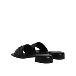 Versace Black Leather Logo Plaque Slip On Slides Flats Shoes LA12123-36