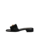 Versace Black Leather Logo Plaque Slip On Slides Flats Shoes LA12123-36