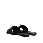 Versace Black Leather Logo Plaque Slip On Slides Flats Shoes LA12124-38