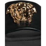 Versace Black Leather Logo Plaque Slip On Slides Flats Shoes LA12124-38