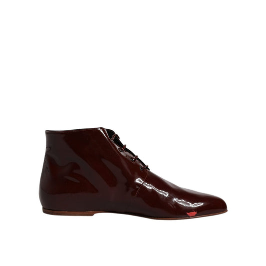Dolce & Gabbana Maroon Leather Lace Up Ankle Boots Shoes