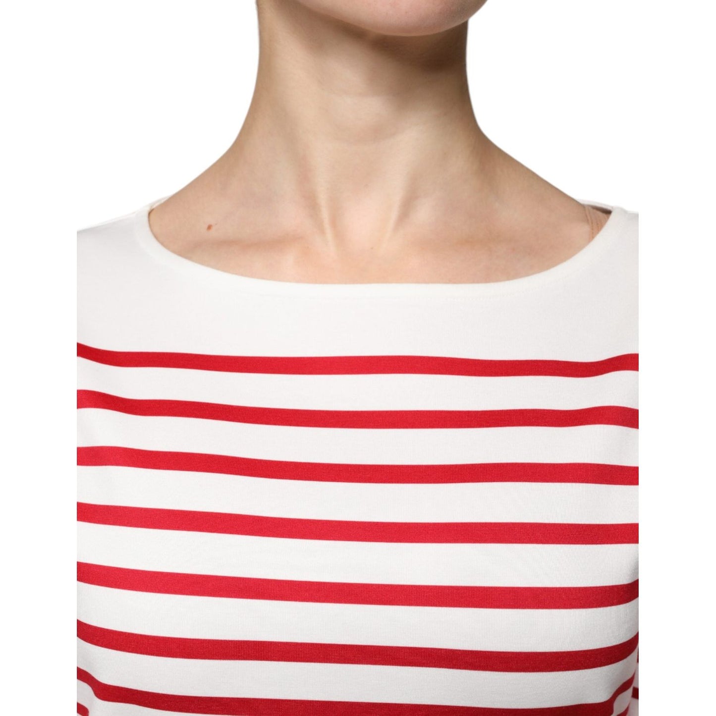Dolce & Gabbana White Red Stripes Cotton Long Sleeves Top