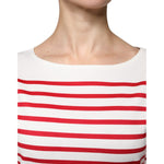 Dolce & Gabbana White Red Stripes Cotton Long Sleeves Top