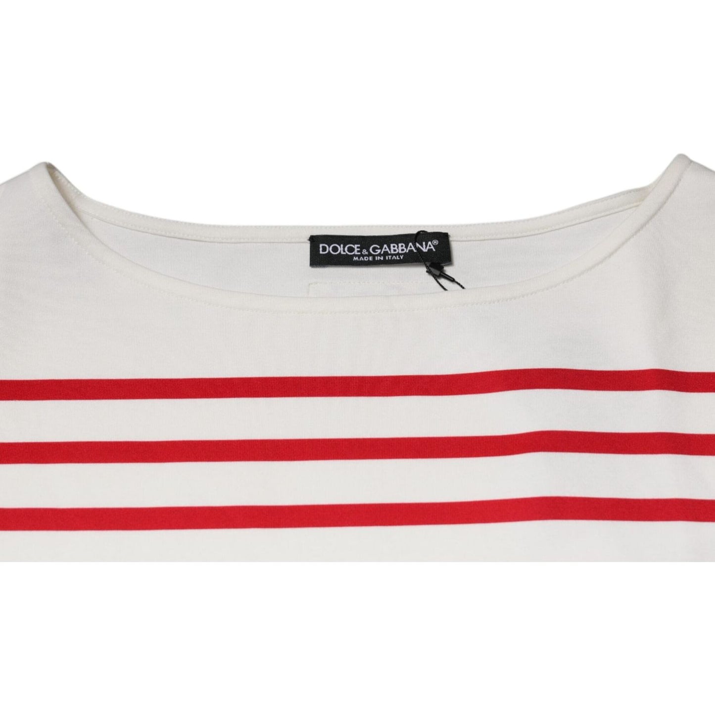 Dolce & Gabbana White Red Stripes Cotton Long Sleeves Top