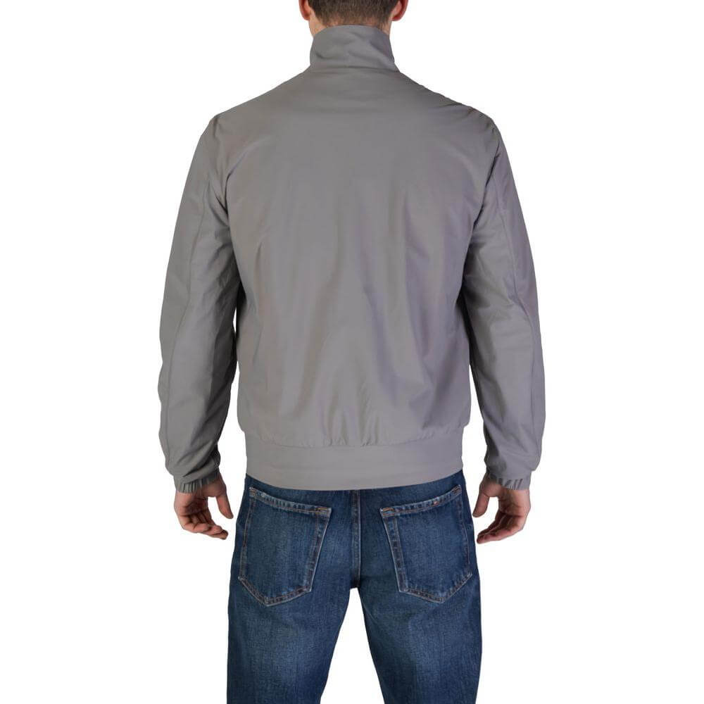 Back view of a men's gray Refrigiwear jacket, 78% polyamide and 22% spandex, part of the fall/winter collection.