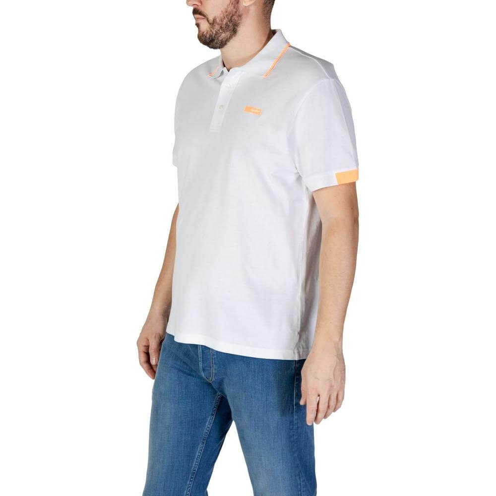 Men's Refrigiwear white cotton polo shirt, short-sleeved, fall/winter collection, 100% cotton.