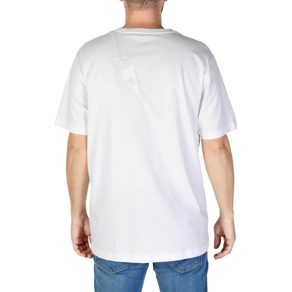Back view of a men's Refrigiwear white cotton short-sleeved t-shirt from the Fall/Winter collection, showcasing 100% cotton fabric.