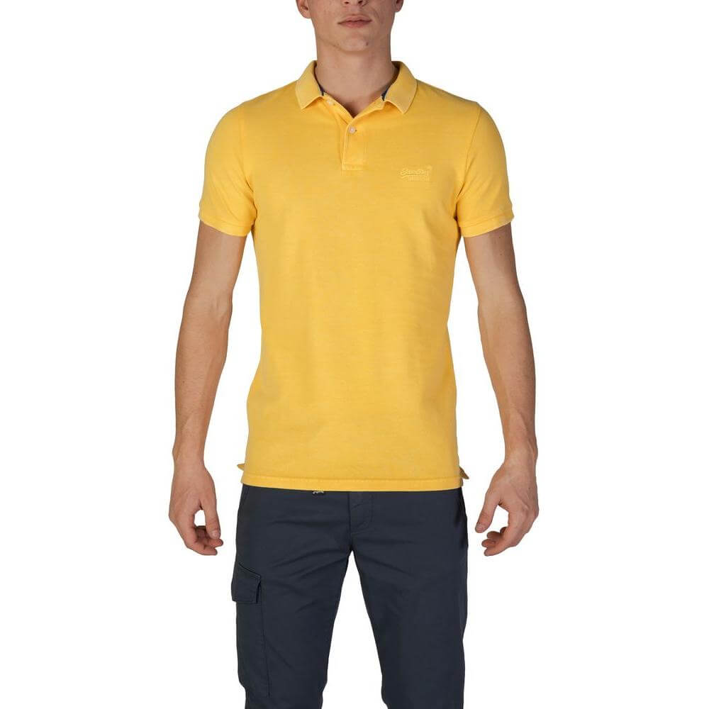 Superdry Yellow Cotton Polo Shirt for Men, Short Sleeved, Fall/Winter Collection, 100% Cotton