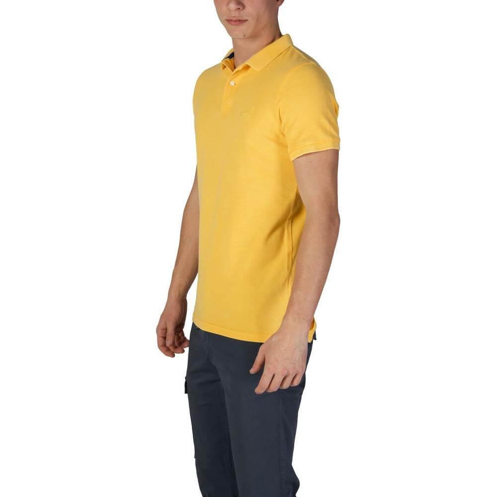 Superdry yellow cotton polo shirt for men, short-sleeved, fall/winter collection, 100% cotton.