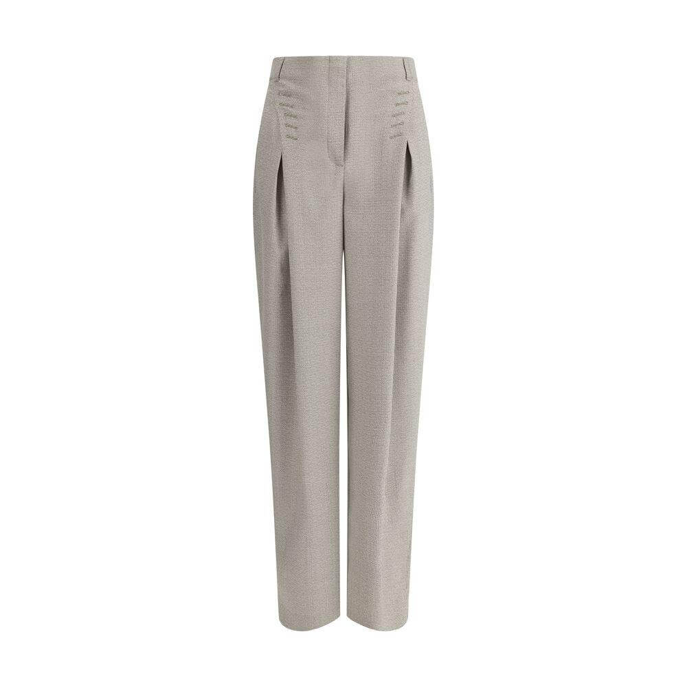 Fendi Pied-de-poule wool pants with front zipper and belt loops, featuring side and back welt pockets for a sophisticated look.