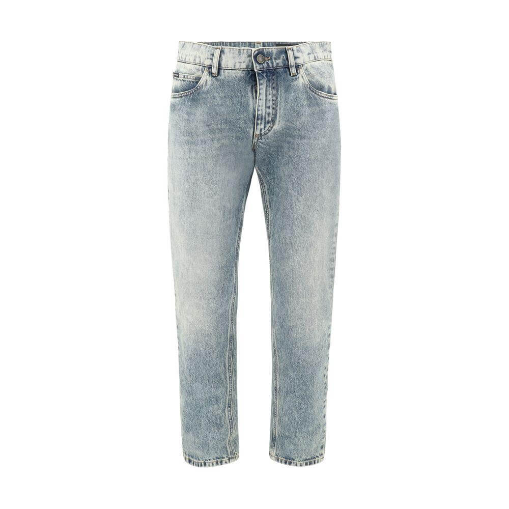 Dolce & Gabbana worn-effect jeans with zipper-and-button closure and belt loops, showcasing a casual-chic style in a light wash.