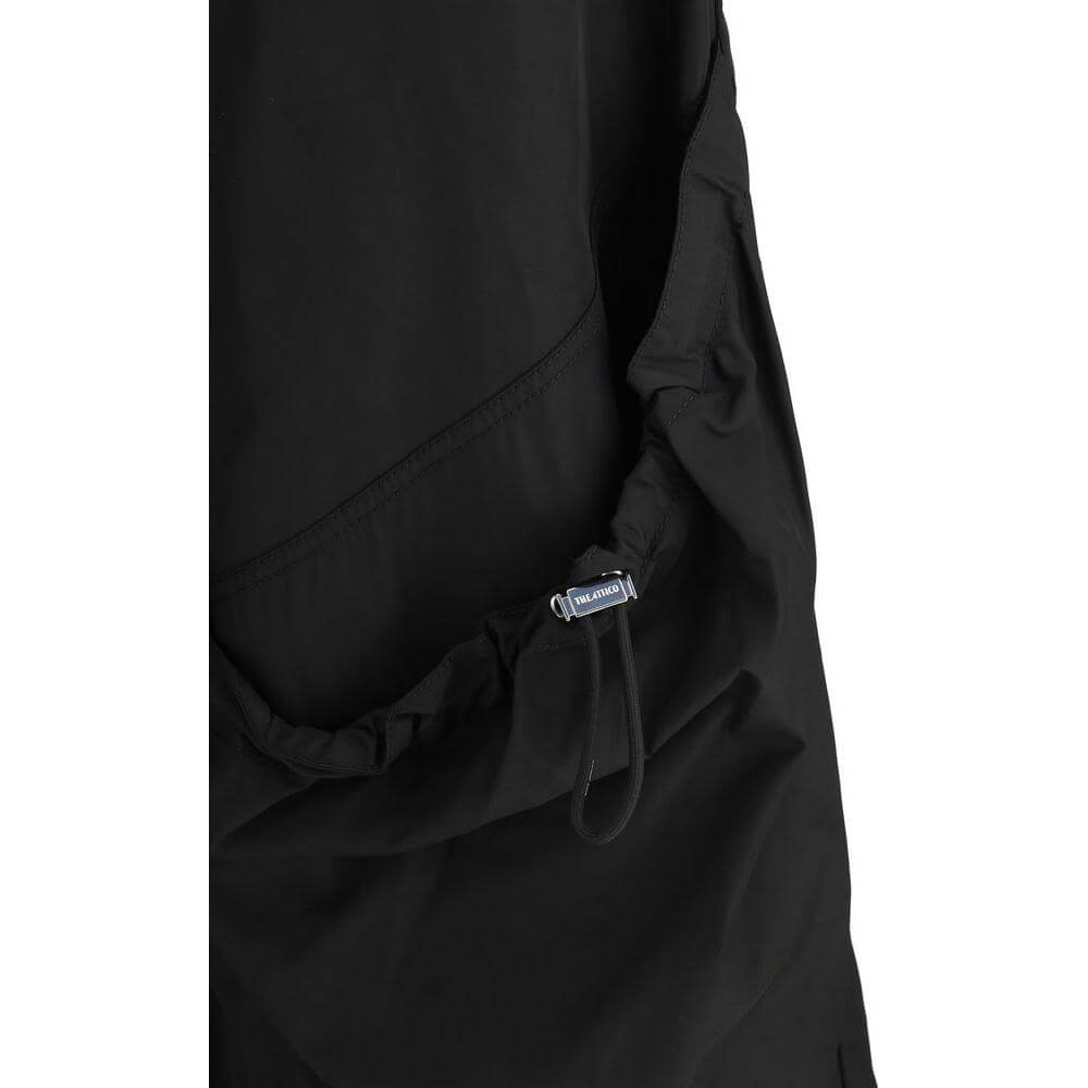 The Attico black nylon cargo pants with adjustable drawstring waistband for customized fit and functionality, featuring side pockets.