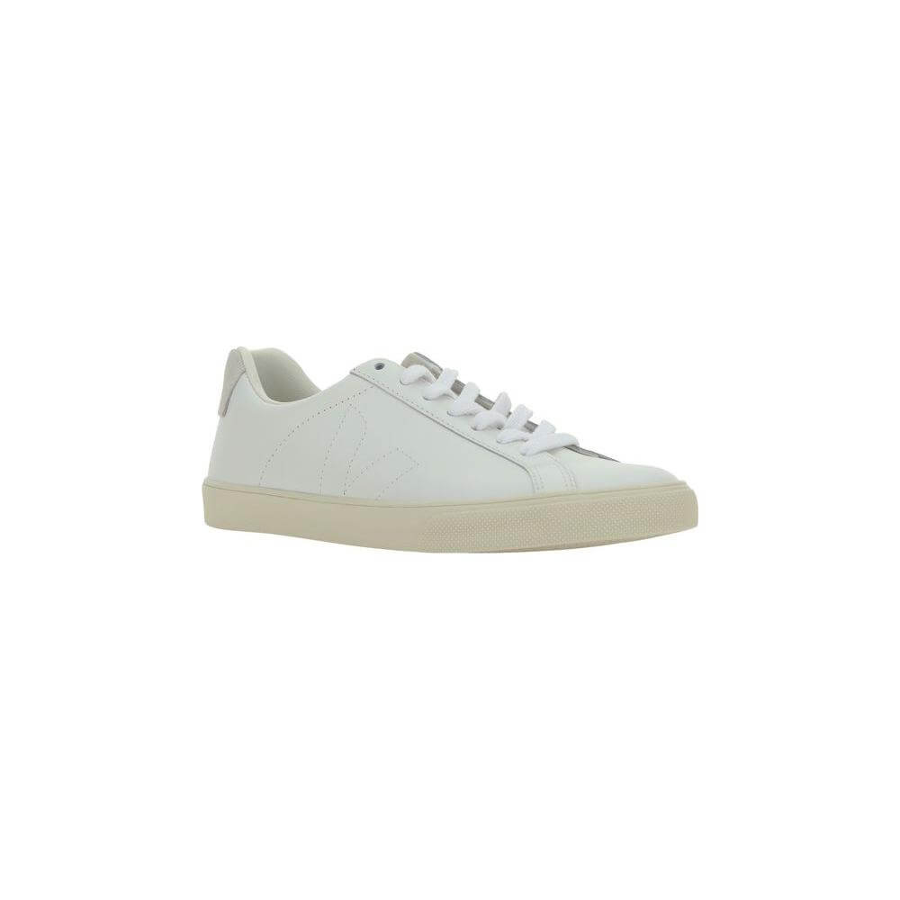 Veja Esplar Sneakers in white calfskin with lace-up closure, round toe, and iconic brand logo on side panel.