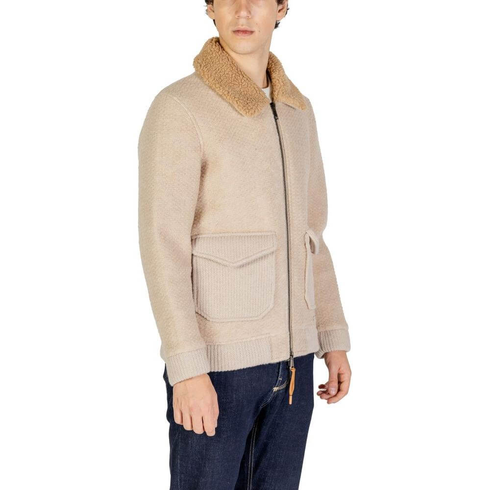 Men's Hydra Clothing beige polyester jacket, fall/winter collection, featuring a wool blend and front pockets.