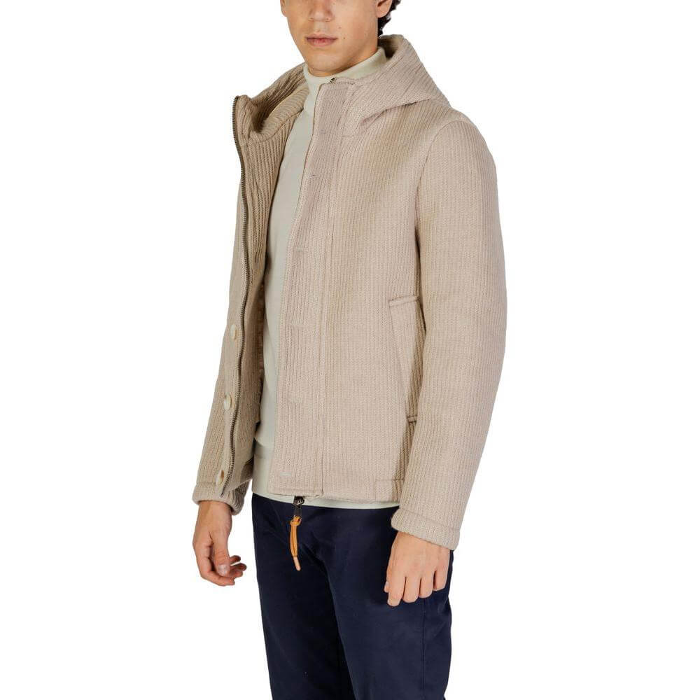 Hydra Clothing beige polyester jacket for men, part of the Fall/Winter collection, featuring a 75% polyester and 25% wool blend.