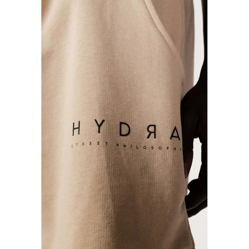 Hydra Clothing beige cotton sweatsuit for men - Spring/Summer collection, featuring "Street Philosophy" print, comfort fit.