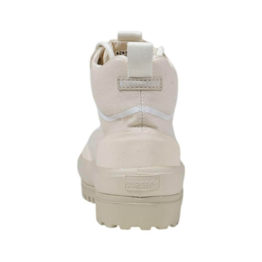 Back view of Superga beige fabric sneaker, women's autumn/winter collection, 100% textile, stylish and comfortable footwear