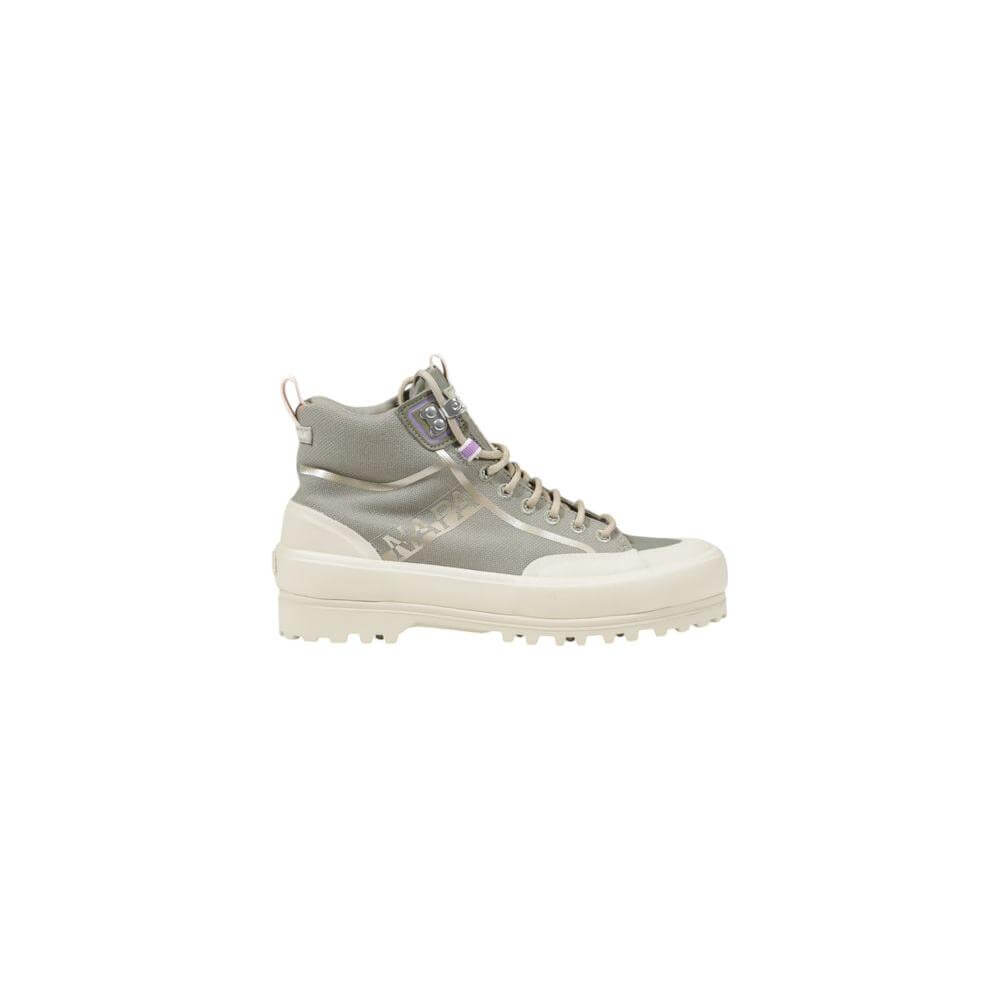 Side view of Superga green fabric sneaker for women, autumn/winter collection, featuring a high-top design with durable textile composition.