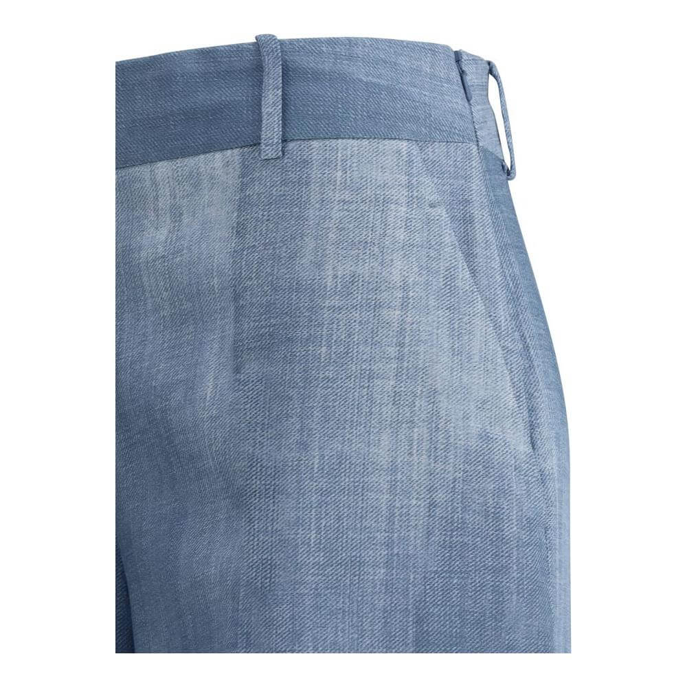 Close-up of Ermanno Scervino Marocain palazzo pants with belt loops and side pockets, highlighting elegant fabric texture and fit.