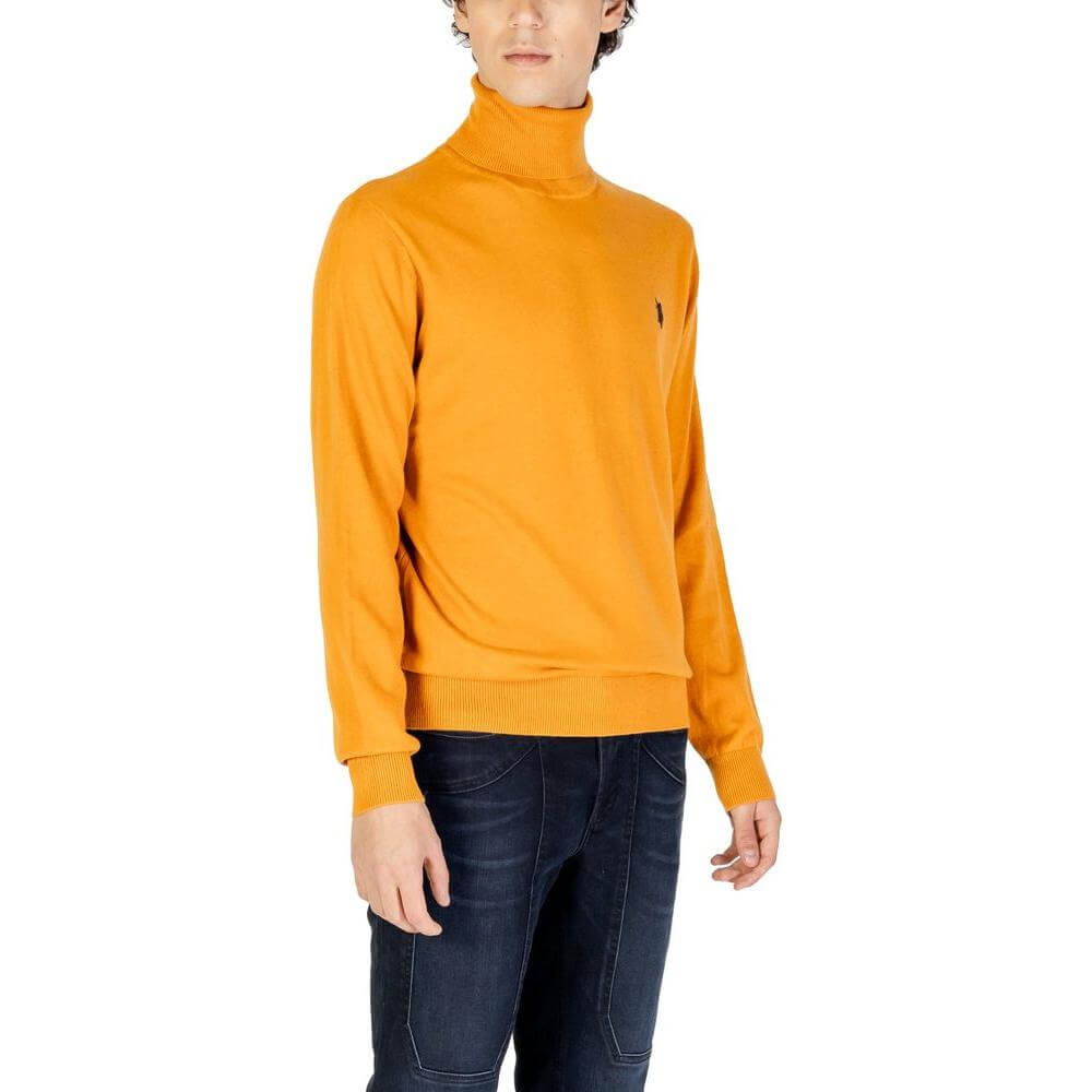 U.S. Polo Assn. men's orange cotton turtleneck sweater with embroidered logo, showcasing classic elegance and comfort.